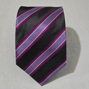 Canali Made in Italy 100% Silk Necktie - Black Purple Striped - 3 1/2" x 59"
